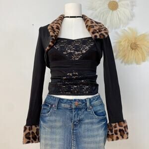 Romwe Womens Faux Leopard Fur Bolero Shrug Size S Grunge Punk Rocker Alt Goth